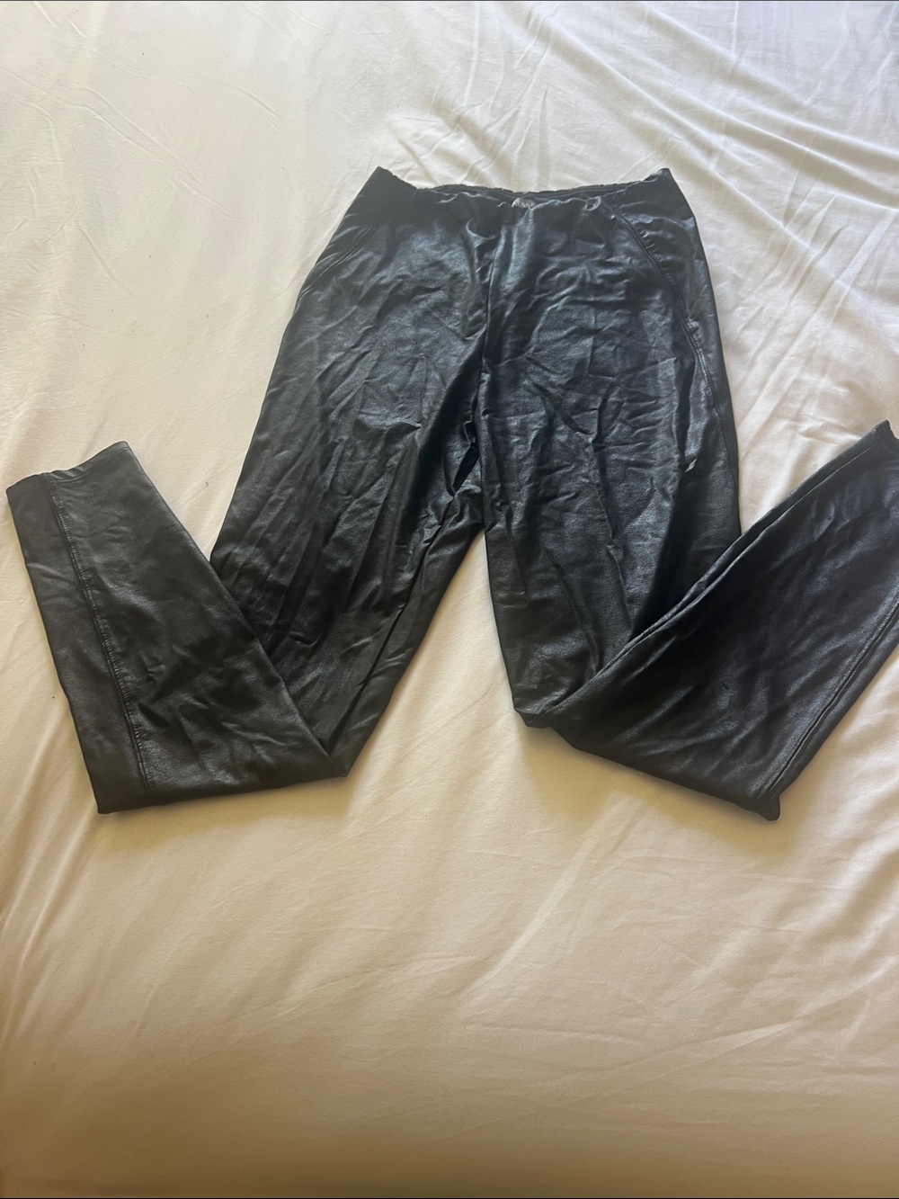 Women's Black Faux Leather nylon Skinny Jeans- very soft feel.